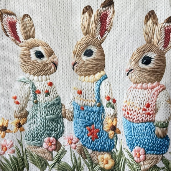 Vintage Style Easter Bunny Print Crewneck Sweatshirt White M - Picture 3 of 6